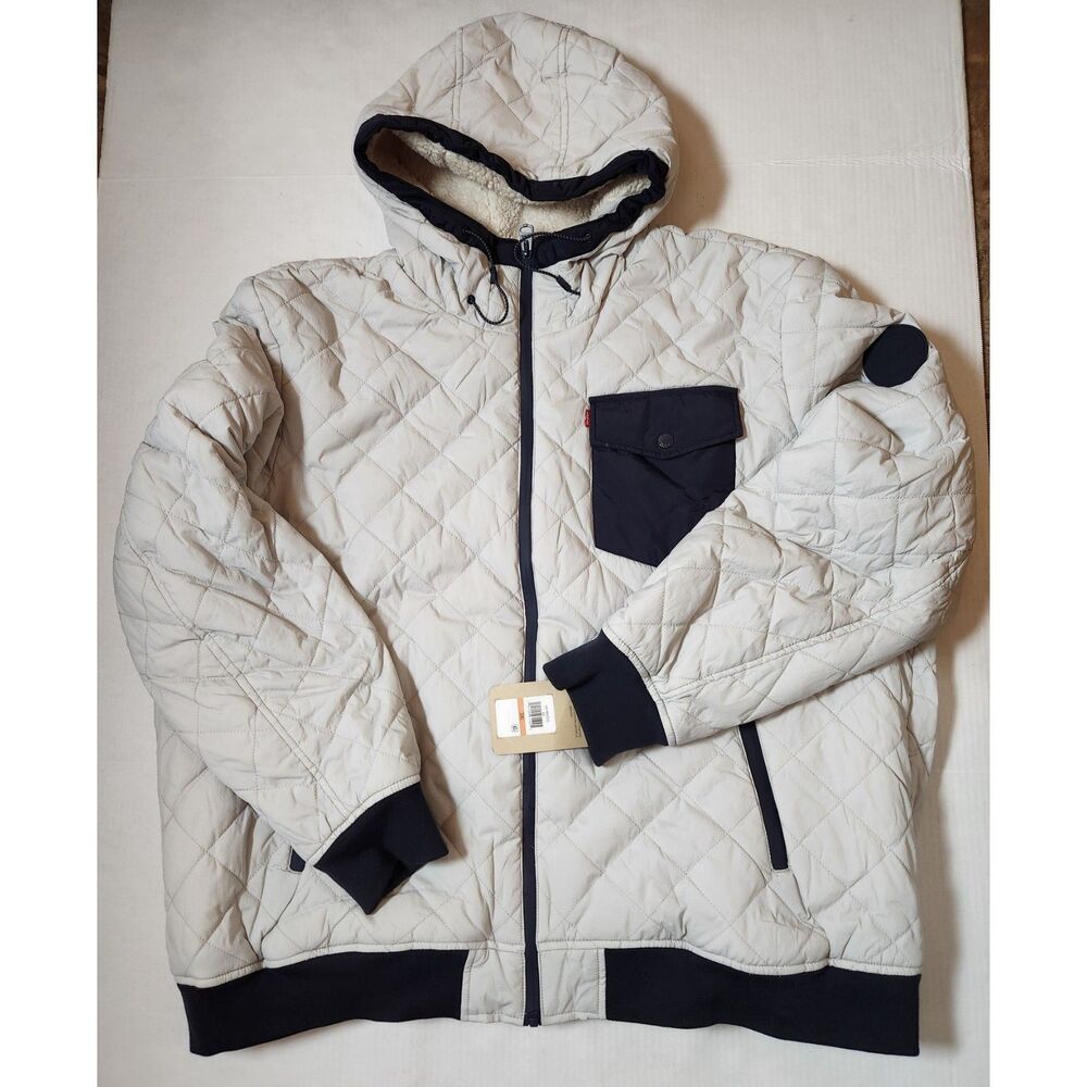 Levi’s Quilted Hooded Jacket Men’s 3XL Gray Fleece Lined